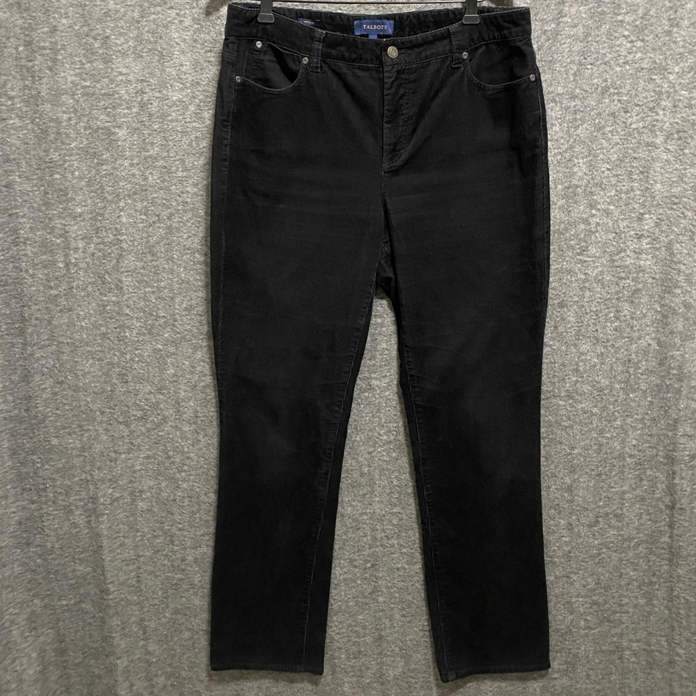 Talbots Heritage Corduroy Pants‎ Womens 14 Black Stretch Straight Office Preppy
